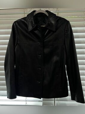 Valerie Stevens Black Leather Button-Front Jacket